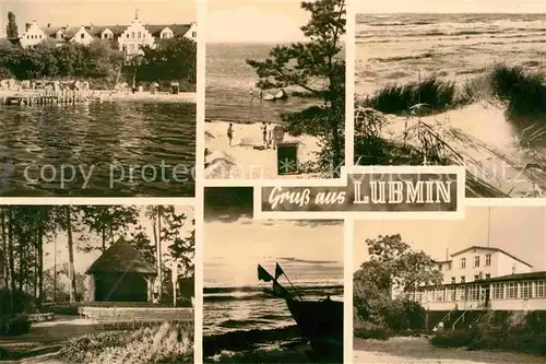 AK / Ansichtskarte Lubmin Ostseebad Philipp Mueller Heim Strand Musikpavillon Sonnenuntergang am Meer Konsumhotel Kat. Lubmin