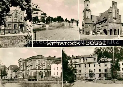 AK / Ansichtskarte Wittstock Dosse Postamt Schwimmbad Rathaus Dosseteich Walter Schulz Platz Pflegeheim Kat. Wittstock