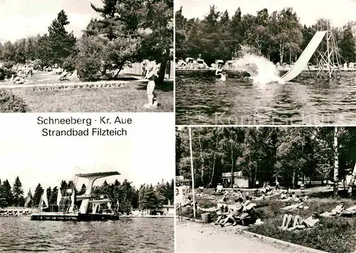 AK / Ansichtskarte Schneeberg Erzgebirge Strandbad Filzteich Sprungturm Rutsche Kat. Schneeberg