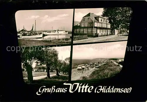 AK / Ansichtskarte Vitte Hiddensee Hafen Fischkutter Faehre FDGB Erholungsheim Strand Promenade