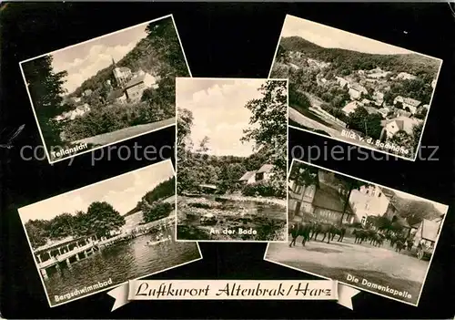 AK / Ansichtskarte Altenbrak Harz Teilansicht Blick von Bachhoehe Damenkapelle Viehtrieb Kuehe Bode Schwimmbad Kat. Altenbrak