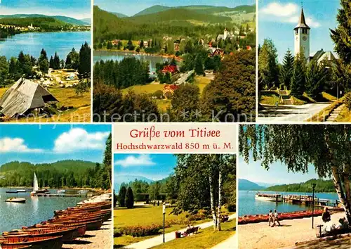 AK / Ansichtskarte Titisee Schwarzwaldhaus See Boote Park Kirche Kat. Titisee Neustadt