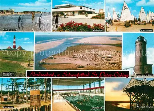 AK / Ansichtskarte St Peter Ording Boehler Strand Leuchtturm Ponterosa Wellenbad Strandsegler Kat. Sankt Peter Ording