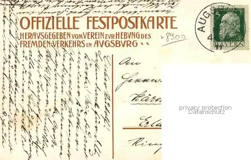 AK / Ansichtskarte Augsburg Festpostkarte Grosstadtfeier  Kat. Augsburg