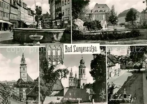 AK / Ansichtskarte Bad Langensalza Marktbrunnen Schwefelbad Otto Winter Strasse Drei Tuerme Blick Kornmarkt Kirche Kat. Bad Langensalza