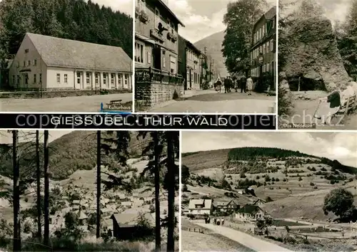 AK / Ansichtskarte Giessuebel Schleusegrund Kulturhaus Nadeloehr Felsen Landschaftspanorama Waldpartie Kat. Schleusegrund