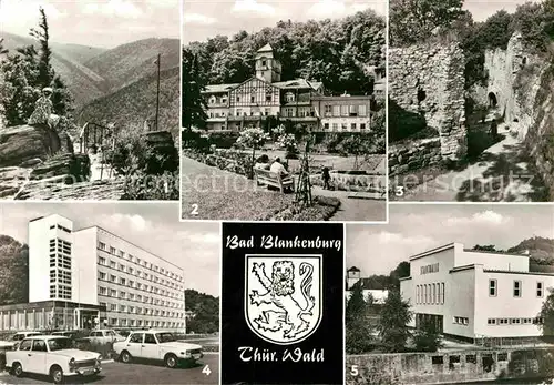 AK / Ansichtskarte Bad Blankenburg Griesbachfelsen FDGB Erholungsheim Burg Greifenstein FDGB Urlauberwohnheim Stathalle Wappen Kat. Bad Blankenburg