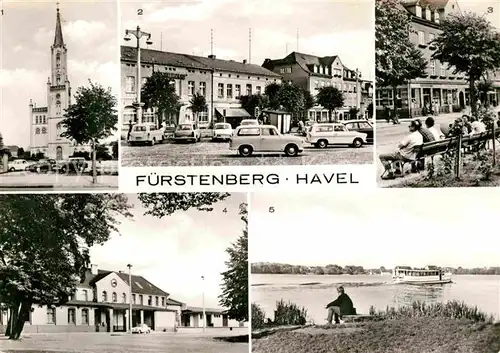 AK / Ansichtskarte Fuerstenberg Havel Marktplatz Kirche Ernst Thaelmann Strasse Bahnhof Havel Dampfer Kat. Fuerstenberg