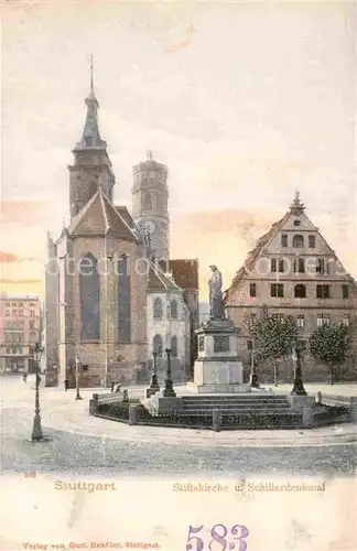 AK / Ansichtskarte Stuttgart Schillerdenkmal Stiftskirche Kat. Stuttgart