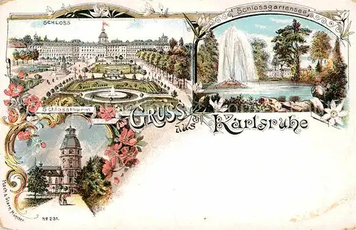 AK / Ansichtskarte Karlsruhe Baden Schloss Turm Schlossgartensee 