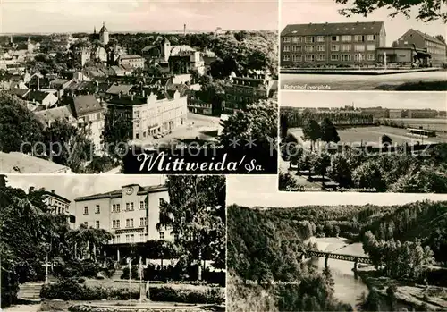 AK / Ansichtskarte Mittweida Bahnhofsvorplatz Sportstadion Zschopauthal Ingenieurschule Kat. Mittweida