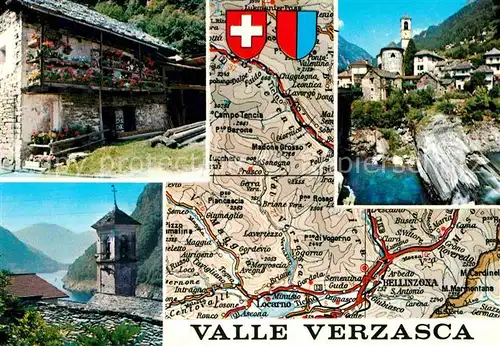 AK / Ansichtskarte Bellinzona Carta Automobilistica Valle Verzasca Landkarte Bergdoerfer Kat. Bellinzona