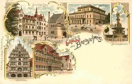 AK / Ansichtskarte Braunschweig Deutsches Haus Heinrich Brunnen Hof Theater  Kat. Braunschweig