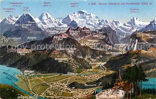 AK / Ansichtskarte Interlaken BE Berner Oberland mit Harderkulm Panoramakarte Kat. Interlaken