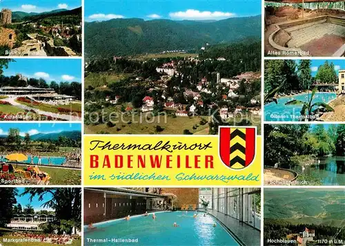 AK / Ansichtskarte Badenweiler Fliegeraufnahme Altes Roemerbad Burg Kuranlagen Hochblauen Kat. Badenweiler