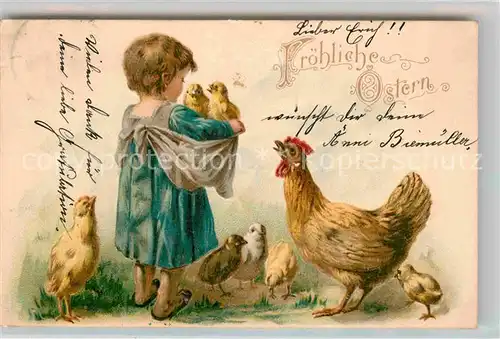 AK / Ansichtskarte Ostern Easter Paques Kind Kueken Huhn Litho  Kat. Greetings