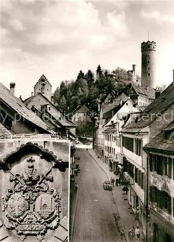 AK / Ansichtskarte Ravensburg Wuerttemberg Marktstrasse Obertor Veitsburg Wappen am alten Theater Kat. Ravensburg