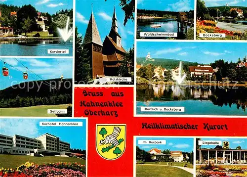 AK / Ansichtskarte Hahnenklee Bockswiese Harz Kurviertel Holzkirche Waldschwimmbad Seilbahn Kurteich Bocksberg Kurhotel Liegehalle Kat. Goslar