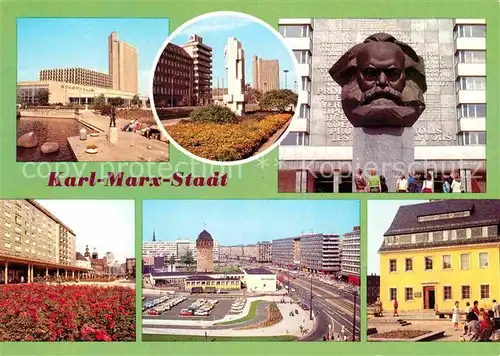 AK / Ansichtskarte Karl Marx Stadt Karl Marx Monument Rosenhof Rathaus Fritz Heckert Haus Kat. Chemnitz