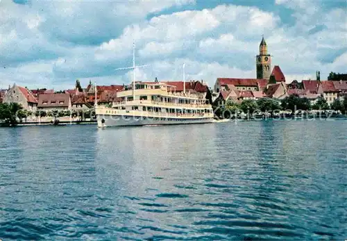 ueberlingen Bodensee Hafenpartie mit auslaufendem Motorschiff Baden Kat. ueberlingen