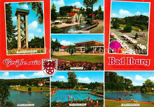 AK / Ansichtskarte Bad Iburg Kurpark Schloss Hermannsturm Freibad Kurhaus Charlottensee Kat. Bad Iburg