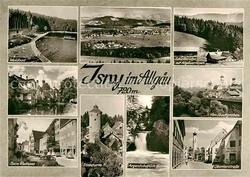 AK / Ansichtskarte Isny Allgaeu Waldbad Stadtgraben Diebsturm Argentobelfaelle Kat. Isny im Allgaeu