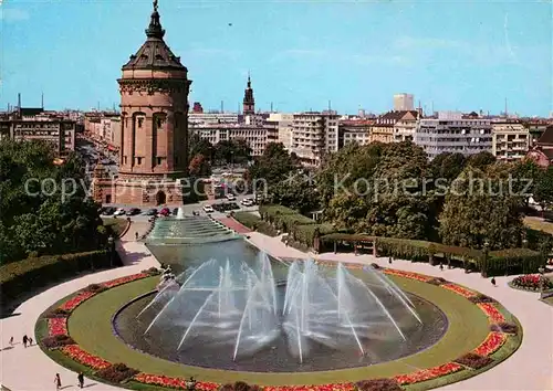 AK / Ansichtskarte Mannheim Wasserturm Wahrzeichen Wasserspiele mit Leuchtfontaenen Kat. Mannheim