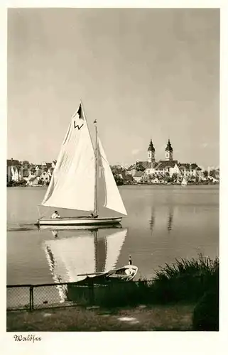 AK / Ansichtskarte Bad Waldsee Stadtsee Segelboot Stiftskirche  Kat. Bad Waldsee