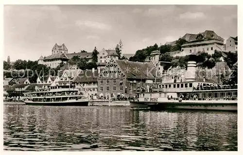 AK / Ansichtskarte Meersburg Bodensee Hafen Motorschiff Karlsruhe Kat. Meersburg