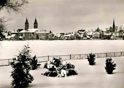 AK / Ansichtskarte Bad Waldsee Stadtsee Stiftskirche Evangelische Kirche im Winterkleid Kat. Bad Waldsee