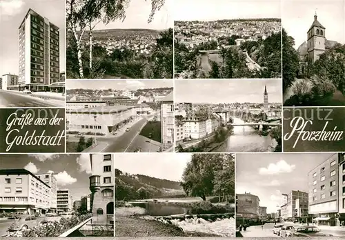 AK / Ansichtskarte Pforzheim Hochhaus Bruecke Platz Kirche Kat. Pforzheim