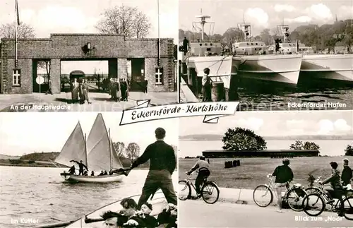 AK / Ansichtskarte Karlshoehe Eckernfoerde Hauptwache Hafen Blick zum Noor Im Kutter Segelboot Kat. Eckernfoerde