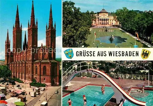 AK / Ansichtskarte Wiesbaden Marktkirche Schloss Schwimmbad Kat. Wiesbaden