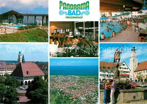 AK / Ansichtskarte Freudenstadt Panoramabad Marktplatz Brunnen Fliegeraufnahme Kat. Freudenstadt