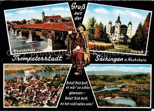 AK / Ansichtskarte Saeckingen Rhein Rheinbruecke Schloss Panorama Luftaufnahme Kat. Bad Saeckingen