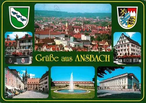 AK / Ansichtskarte Ansbach Mittelfranken Panorama Brunnen Marktplatz Kat. Ansbach