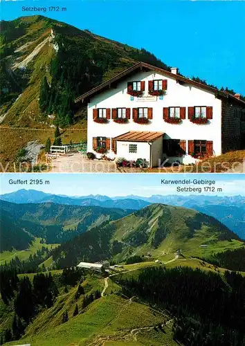 AK / Ansichtskarte Rottach Egern Berggaststaette Wallberghaus am Setzberg Alpenpanorama mit Guffert und Karwendelgebirge Fliegeraufnahme Kat. Rottach Egern