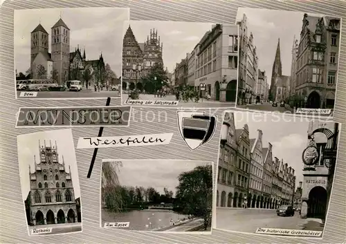 AK / Ansichtskarte Muenster Westfalen Dom Salzstrasse Prinzipalmarkt Historische Giebelhaeuser Rathaus Aasee Kat. Muenster