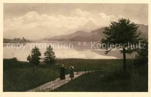 AK / Ansichtskarte Weissensee Fuessen Morgensonne Spaziergaenger Kat. Fuessen