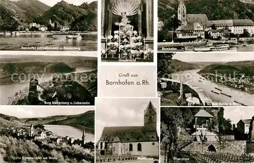 AK / Ansichtskarte Bornhofen Kamp Burg Liebenstein Storrenberg Gnadenbild Pilgerplatz Pfarrkirche Bad Salzig Kat. Kamp Bornhofen