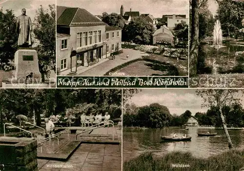 AK / Ansichtskarte Bad Woerishofen Kneipp Denkmal Kurhaus Kurpark Fontaene Waldsee Wassertreten Kat. Bad Woerishofen