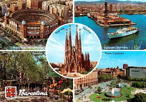 AK / Ansichtskarte Barcelona Cataluna Plaza Toros Monumental Estacion Maritima Plaza Cataluna Ramblas  Kat. Barcelona