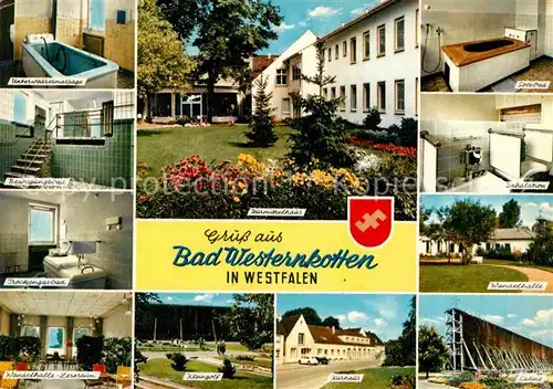 AK / Ansichtskarte Bad Westernkotten Bewegungsbad Kurmittelhaus Solebad Inhalation Wandelhalle Leseraum Kleingolf Kurhaus Saline Kat. Erwitte