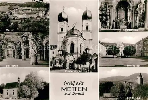 AK / Ansichtskarte Metten Donau Panorama Klosterkirche Bibliothek Schloss Egg Uttobrunn Kat. Metten