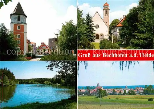 AK / Ansichtskarte Bechhofen Mittelfranken Ortsansicht mit Kirche Uferpartie am Fluss Heide Kat. Bechhofen