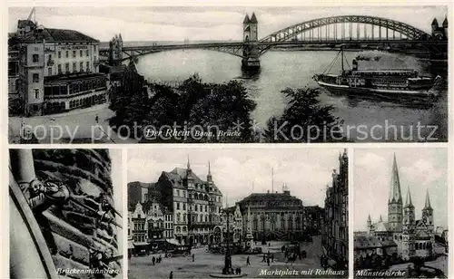 AK / Ansichtskarte Bonn Rhein Rheinbruecke Brueckenmaennchen Marktplatz Rathaus Muensterkirche Kat. Bonn