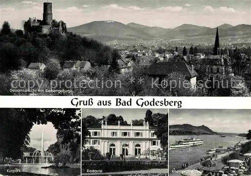 AK / Ansichtskarte Bad Godesberg Rhein Panorama mit Godesburg Kurpark Redoute Rheinpromenade