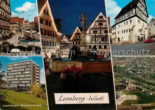 AK / Ansichtskarte Leonberg Wuerttemberg Fliegeraufnahme Krankenhaus Bausparkasse Rathaus Marktplatz Kat. Leonberg