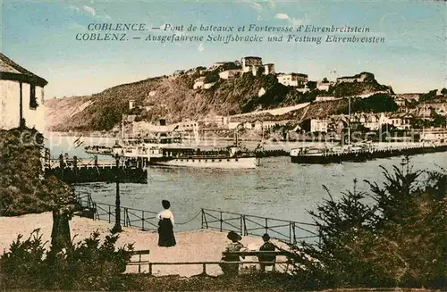 AK / Ansichtskarte Koblenz Rhein Schiffsbruecke Festung Ehrenbreitstein Kat. Koblenz