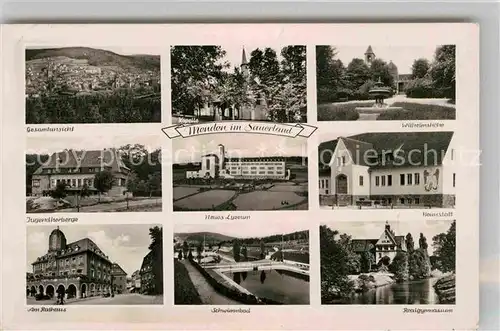 AK / Ansichtskarte Menden Sauerland Jugendherberge Rathaus Schwimmbad Lyzeum Realgymnasium Kat. Menden (Sauerland)